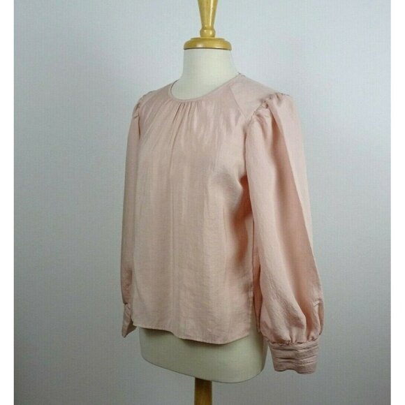 💰3/$2 EXPRESS Pink Blouse Top Puffed Balloon Sleeve Shirred Button Cuff Chic XS - Picture 4 of 13